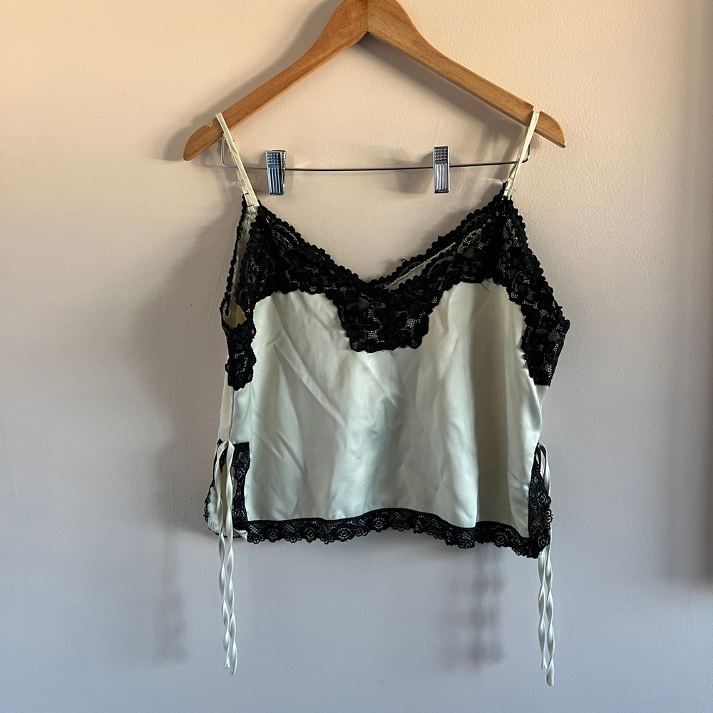 Hazel Boutique Satin Cami Top – Black Lace Trim – Size M